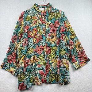 Alfred Dunner Button Down Shirt Womens 18W Floral Textured Lightweight Sheer
